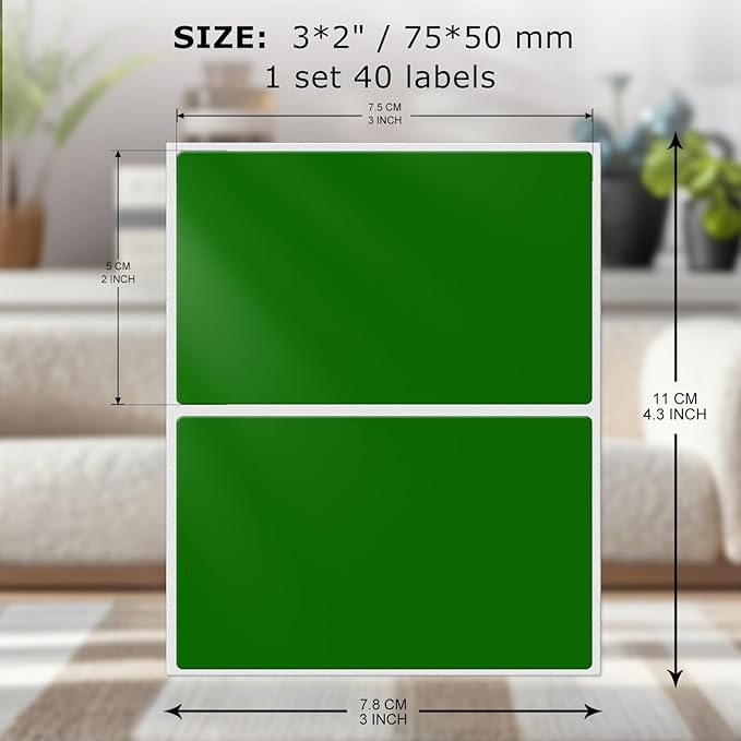FINDAT Color Coding Stickers Rectangle 3×2 Inch Vinyl Green Sticker Removable Waterproof Writable File Folder Moving Labels for Boxes Home Office Marking 40 PCS