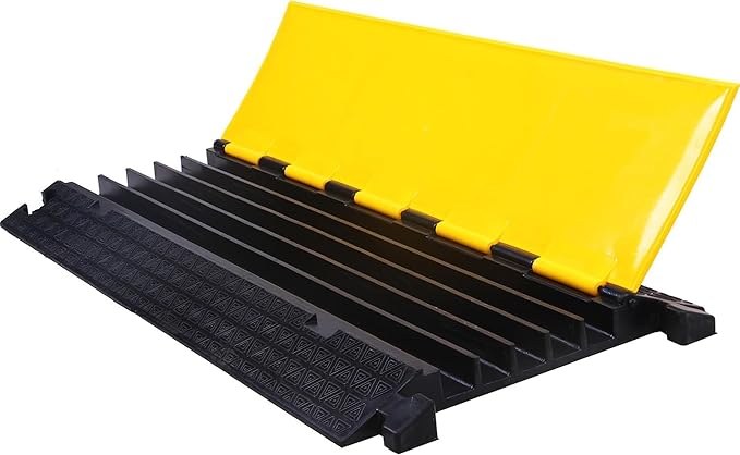 OrangeStar 2-Pack Rubber Cable Protector Ramp Heavy Duty 5-Channel Wire Cord Cover Ramps 18 Tons Load Capacity Traffic Speed Bumps for Driveway