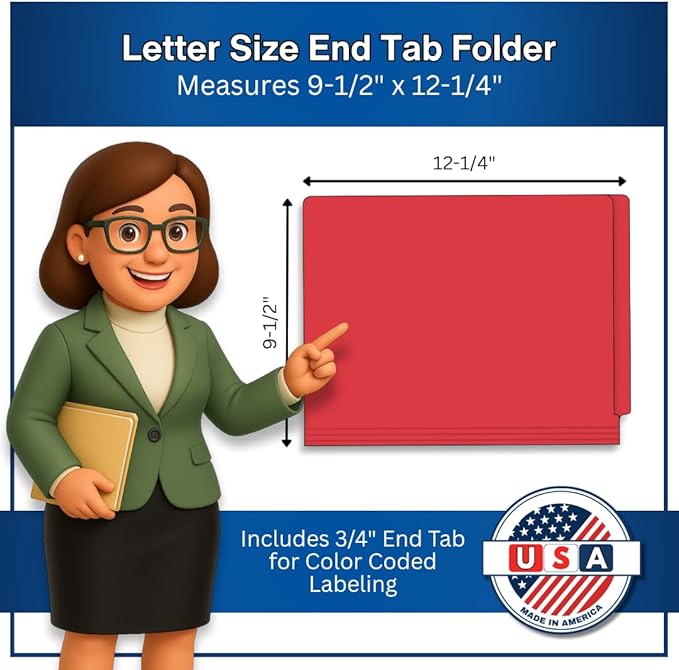 Red File Folders, USA Made, Doctor Stuff, One 2" Bonded Fastener Top Right Position 1, Durable 11pt, Reinforced End Tab File Folders with Prong, Medical Chart, Patient Chart, 50/Box