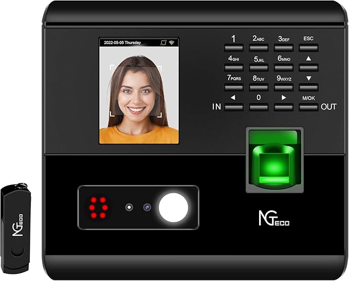 NGTeco APP-Based Time Clocks for Employees Small Business, 4-in-1 Time Clock with Face, Fingerprint, RFID, PIN, WiFi Clock in Machine for Employees with APP for iOS Android