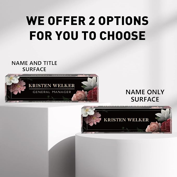 Personalized Office Name Plate for Desk, Custom Employee Appreciation Gifts, Acrylic Desk Name Plate Funny, Desk Decorations Gift, Acrylic Desk Ornaments… (Hibiscus)