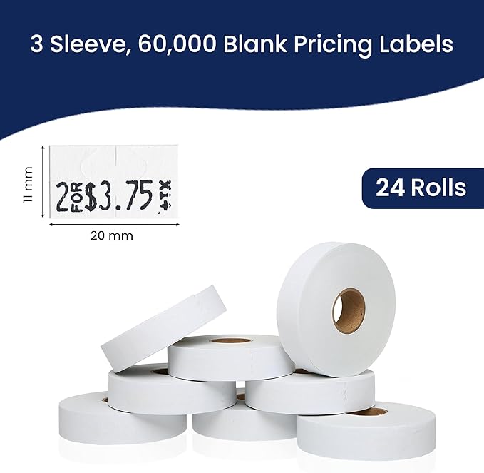 Perco White Pricing Labels for Monarch 1131 Price Gun – 3 Sleeves, 24 Rolls Value Pack - 60,000 Price Marking Labels – with Ink Rolls Included