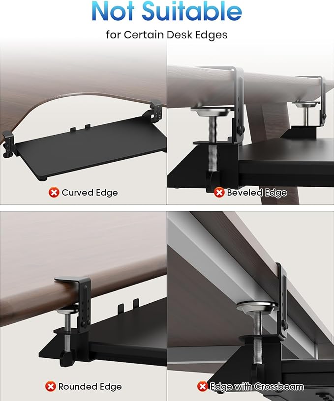 Small Keyboard Tray Under Desk, Pull Out Keyboard & Mouse Tray with Adjustable C-clamp, 20(25.9 Including Clamps) x 11.8 Inch Slide Out Computer Keyboard Drawer Mouse Tray for Typing, Black