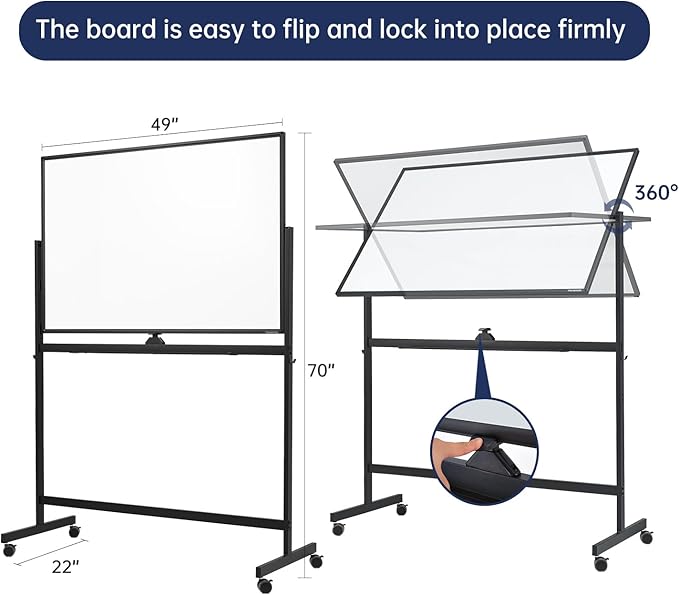 TSJ OFFICE Large Rolling Whiteboard - Dry Erase Magnetic 48 x 32 Inches White Board Height Adjust Double Sides Mobile Portable Easel on Wheels, Dry Erase Board with Stand for Office, Home & Classroom