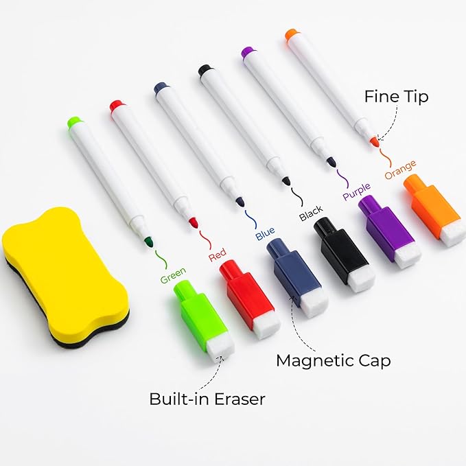 M&G Magnetic Dry Erase Board for Fridge, 16”x 12” Fridge Whiteboard for Kitchen, Refrigerator White Board Set with 6 Markers and Eraser, to Do List, Family Schedule Planning Board