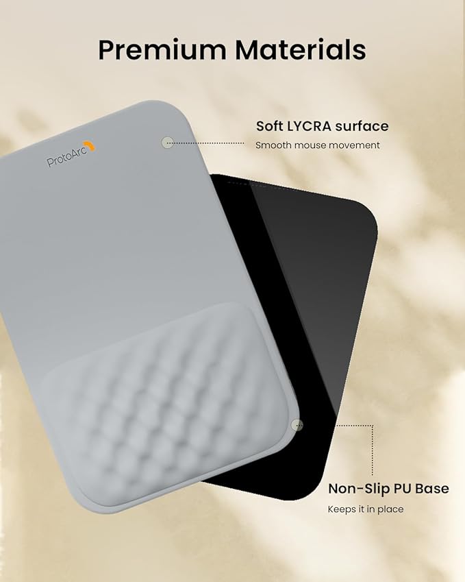ProtoArc Ergonomic Mouse Pad with Wrist Rest, MP50 Mousepad with Massage Design, Soft Memory Foam and Non-Slip PU Base for Pain Relief, Desk, Home, Office, 12x8 Inches, Gray