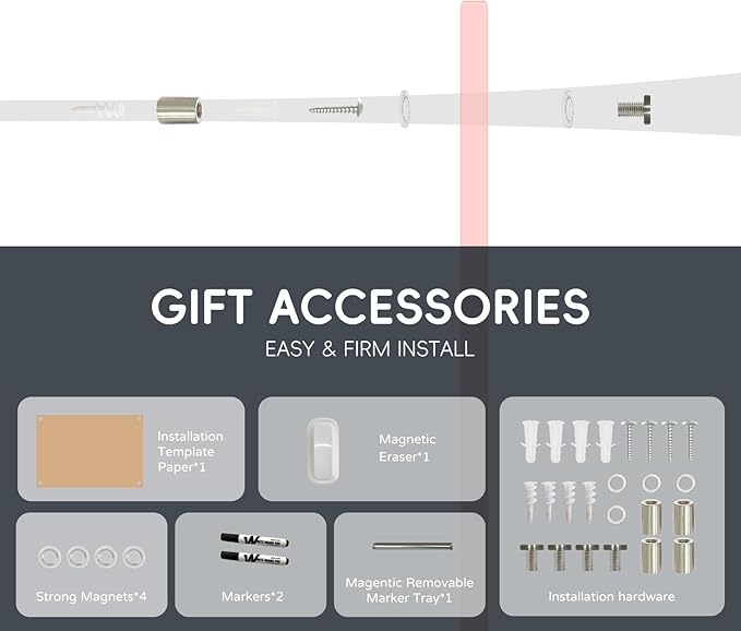 Magnetic Glass Whiteboard - 48"x36" Frameless Glass Dry Erase Board for Walls, Office, School, Home - Pink