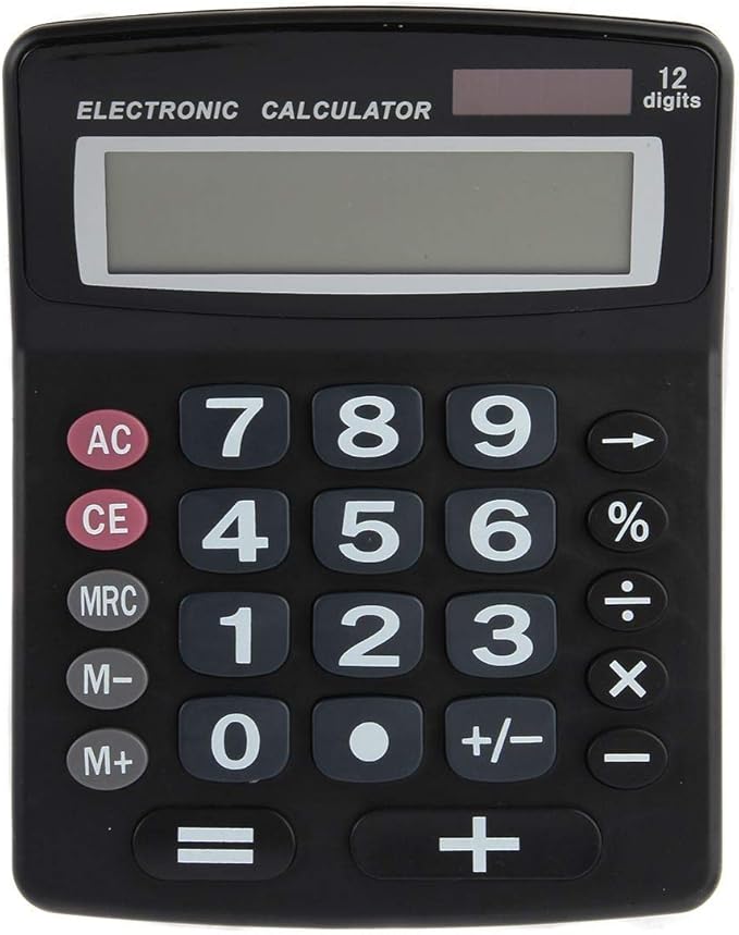 Lily' Home Jumbo 12 Digit, Solar Power, Large LCD Display - Desktop Calculator, Dual Power, Large Button Design, Battery Operation, Easy-to-Read Tilted, for Home, Office, School, Class & Business, 2PK