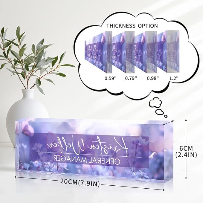 Desk Name Plate Personalized Name Plate for Desk, Office Desk Decor, 3D Style Personalized Plaque Name Plates for Desks Custom Appreciation Gifts for Boss Lady Employee Coworkers (Fantasy Purple)