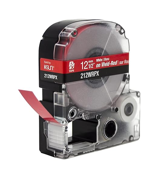 Epson LABELWORKS 212WRPX Genuine PET (Polyester) Tape Cartridge - White on Red Label Maker Tape - 1/2" (12MM) Wide, 30'