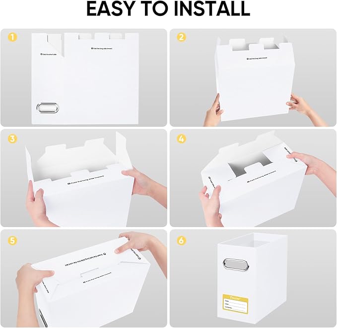 BALEINE File Organizer Box, Cardboard File Folder Organizer with Handle for Letter Size, Portable Collapsible Hanging Filing Box for Home Office Document Storage (4 Pack, White)