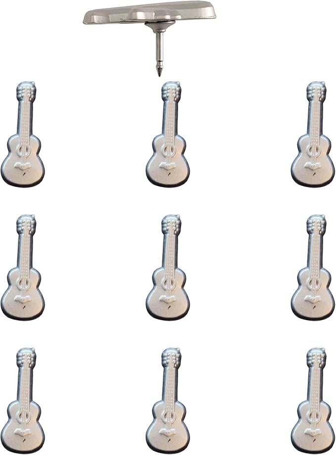 Guitar Push Pins - Silver Guitar Map Pins for Cork Boards, Maps, or Lapel Use - Designed in USA - Set of 10