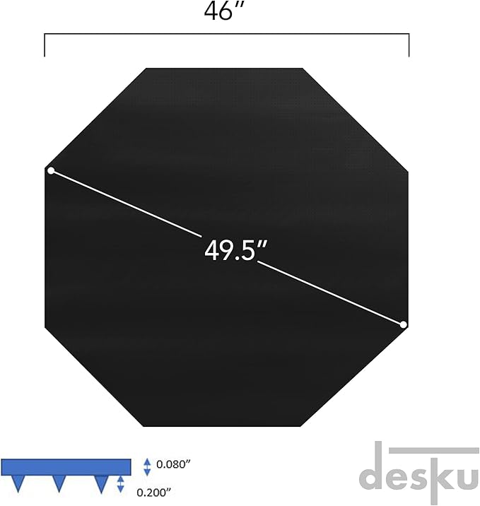 DESKU - Octagon Gaming Chair Mat, Computer and Office Chair Mat for Carpet, Black, 46 Inches x 49.5 Inches, Made in The USA