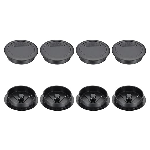 PATIKIL 60mm Desk Grommet, 8pcs Desk Cord Hole Cover Desk Cable Hole Grommet Cover Sturdy ABS Plastic Round for Cables Cabinets Desktop Equipment Wiring Organizing,Elasticity, Black