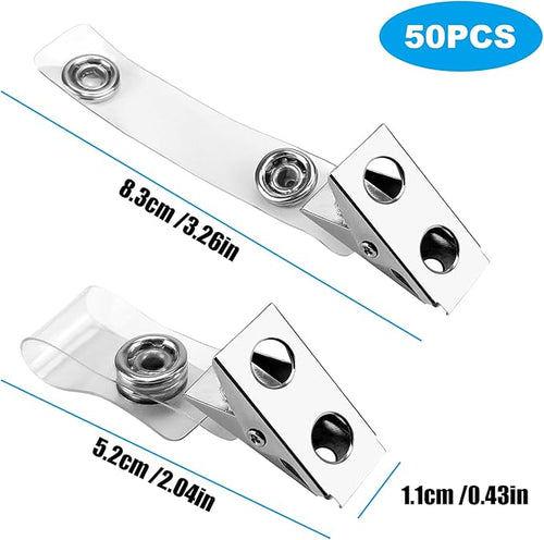 50 Pcs Metal ID Badge Clips with Clear PVC Straps,Heavy Duty Name Badge Holders with Clip,Badge Clip for Student Employee ID Badges (50)