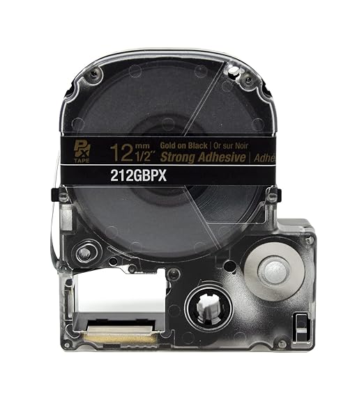 Epson LABELWORKS 212GBPX Genuine PET (Polyester) Tape Cartridge - Gold on Black Label Maker Tape - 1/2" (12MM) Wide, 30'