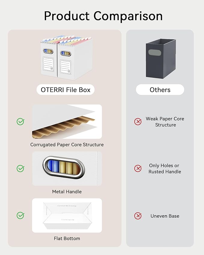 Oterri Cardboard File Organizer Box for Hanging File Folders Letter Size,File Box for Computer Desk,File Cabinet,Working Home,Office,Classroom (White,Letter Size - 8 Packs