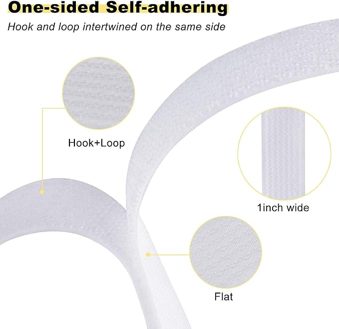 1"x32ft Hook and Loop Straps with 50 Metal Buckles, Adjustable Fastening Cable Straps, Cut-to-Length Cinch Strap, Reusable Nylon Securing Cord Ties for Organizer or Storage, 1 inch Wide, White