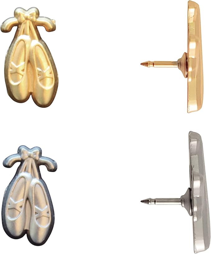 Ballet Slipper Push Pins - Gold Ballet Slippers Map Pins for Cork Boards, Maps, or Lapel Use - Designed in USA - Set of 4