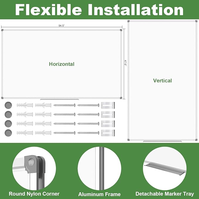 Lockways Dry Erase Board 96 x 48 Inch, Large 4 x 8 Magnetic White Board Pack of 2, Aluminium Frame Whiteboard with Marker Tray for School, Office and Home