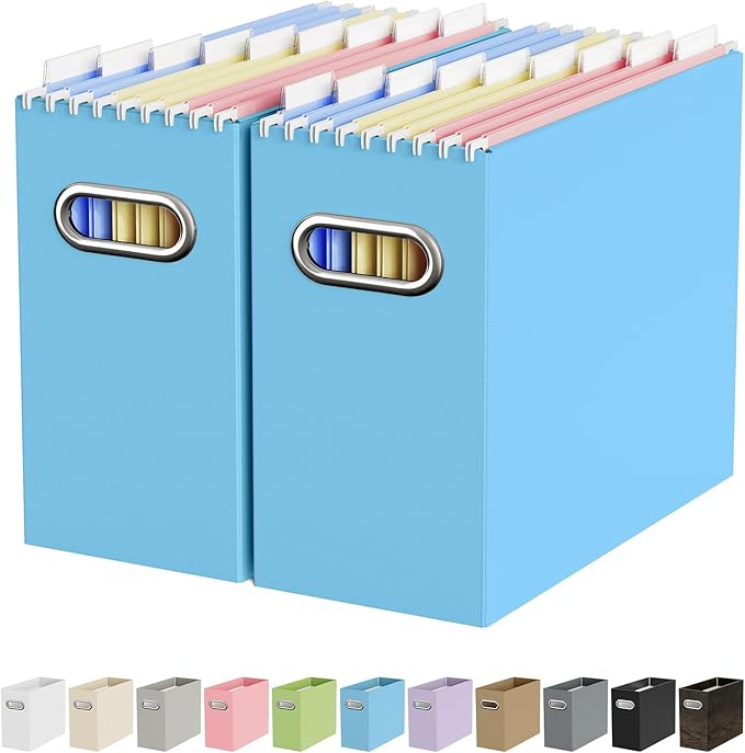 Oterri Cardboard File Organizer Box for Hanging File Folders Letter Size,File Box for Computer Desk,File Cabinet,Working Home,Office,Classroom (Blue,Letter Size - 2 Packs)