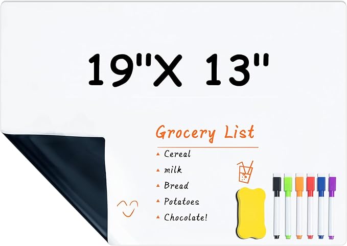 M&G Magnetic Dry Erase Board for Fridge, 19”x 13” Fridge Whiteboard for Kitchen, Refrigerator White Board Set with 6 Markers and Eraser, to Do List, Family Schedule Planning Board