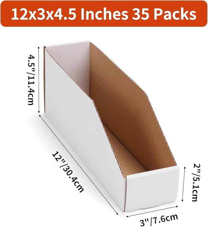 ZBEIVAN Cardboard Storage Bins Boxes 35 Packs 12x3x4.5 Inches, Easy Assembly Pantry Organizer Bins for Shelf, White