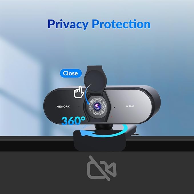 NEWORK 4K Webcam with Sony Sensor, PDAF Autofocus, 1080P@60FPS, 2 Noise Reduction Mics, Auto Light Correction, USB Plug&Play, Privacy Cover, 79°FOV, Streaming Camera for PC, Mac, Laptop, Video Calls