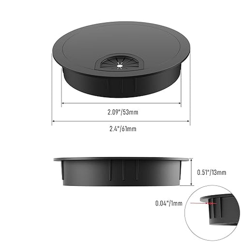 15 Pack Desk Grommet 2-1/8 Inch 53mm, ABS Plastic Computer Desk Wire Hole Cover, Office Desktop Cord Cable Hole Ring, Black