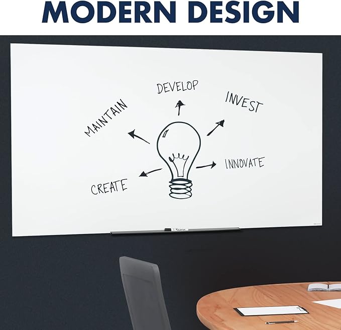 Quartet Magnetic Dry Erase Board, 48" x 36" Glass White Board for Wall, Frameless, InvisaMount, White (Q25F01IMW)