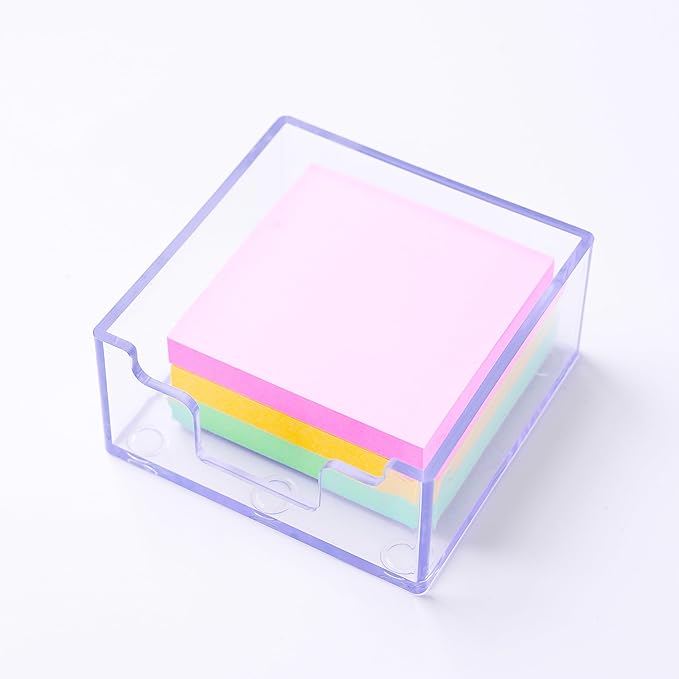 Sticky Notes Holder， Clear Acrylic 3.9" x 3.9" Post it Note Holder Dispenser for Desk, Computer Screen, Classroom Office Organizer, Light Blue