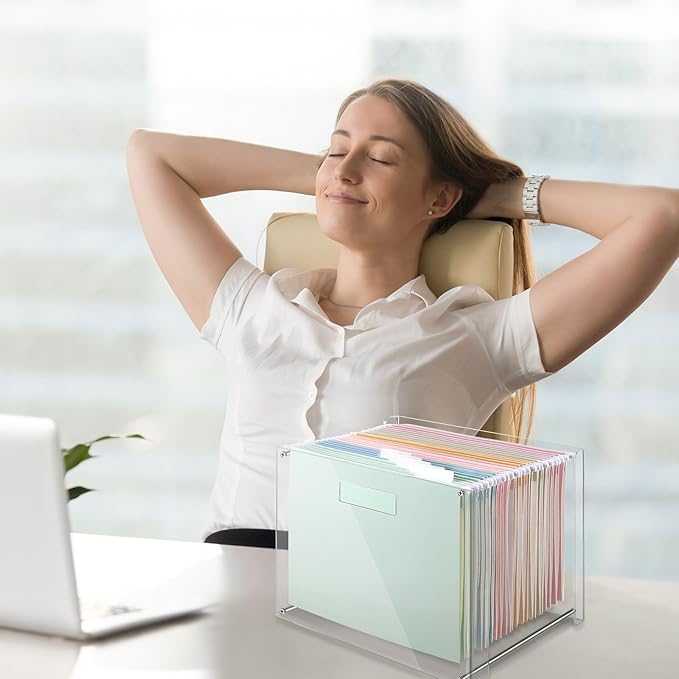 24 Hanging File Folder with Acrylic Organizer for Letter/a4 Size Desktop Clear File Storage Box with Handles for Home Work Office Use(Colorful,Classic)