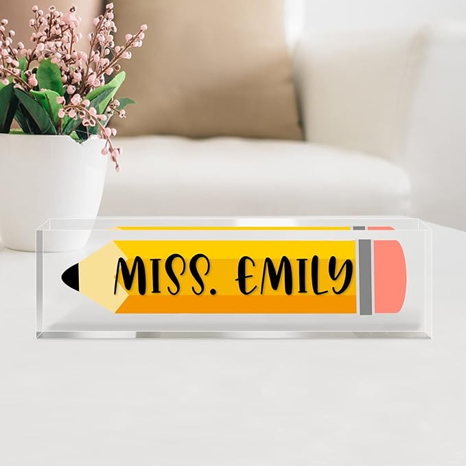 Teacher Office Desk Name Plate Personalized, Custom Name Plates for Desks, Teachers Office Desk Decor, Clear Acrylic Glass Block, Personalized Office Gifts for Teachers Laywers, Appreciation Gifts