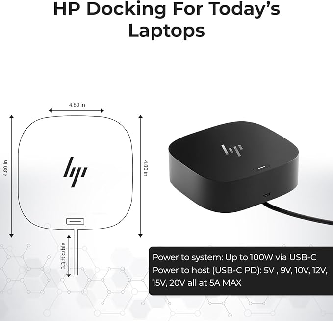HP Docking Station for Laptop Dual Monitor and Charging Bundle - HP Dock 5TW10AA / 5TW10UT / 5TW10AA#ABB with 120W Adapter + HDMI Cable + DisplayPort Cable + USB-C Cable + Microfiber Cloth (Renewed)