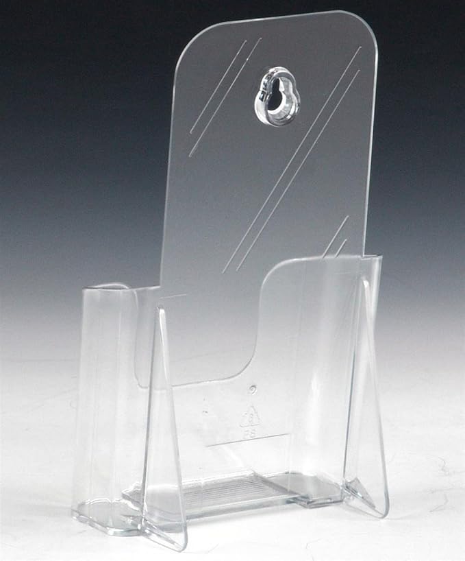 Set of 60, Flyer Holders, Clear Molded Plastic Brochure Racks for 4”w x 9”h Content – Countertop Literature Stand Can Be Wall Mounted