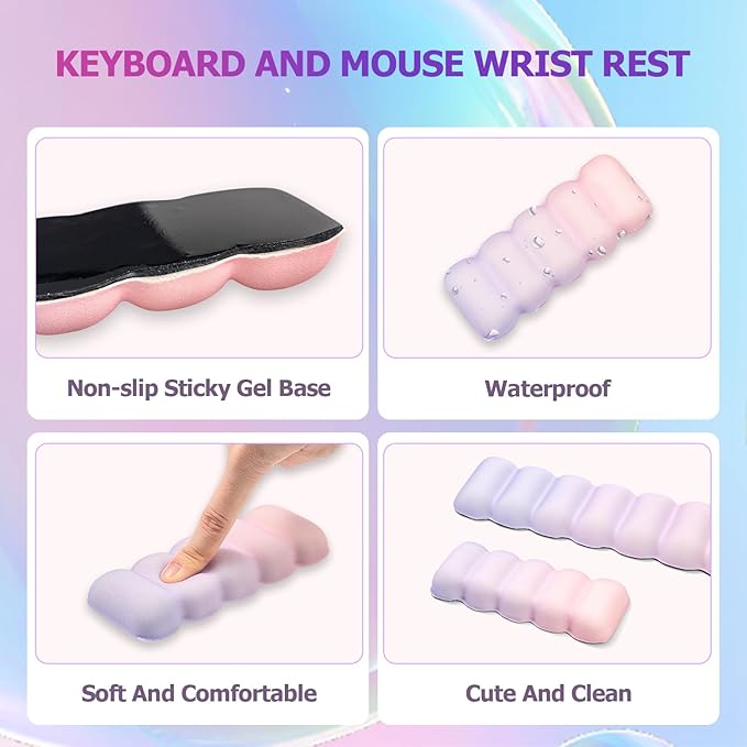 Keyboard and Mouse Wrist Rest Set - Ergonomic Cute Wrist Rest for Keyboard, Wrist Support for Mouse, Soft Memory Foam Wrist Support for Laptop, Mac, Office, Work, Gaming