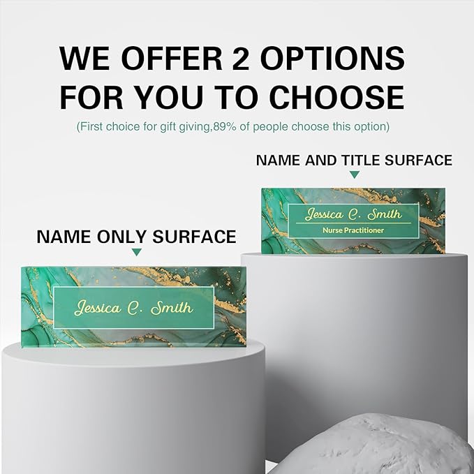 Office Desk Name Plate Personalized, Custom Plates for Desks on Acrylic Glass, Decor Nameplate, Accessories, Personalized Gift Boss Coworkers (Green Marble),(731)