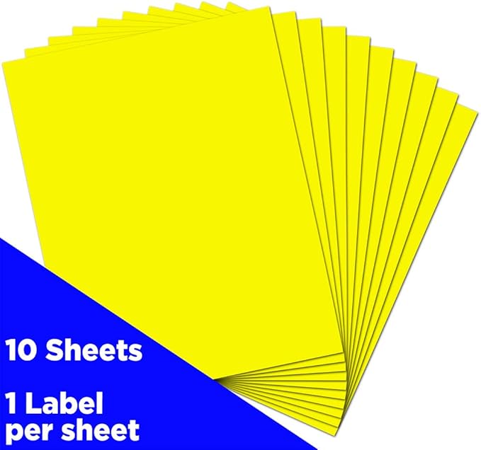 JAM PAPER Full Sheet Shipping Labels - Printable Sticker Paper - 8 1/2 x 11 - Neon Yellow - 10 Full Pages/Pack