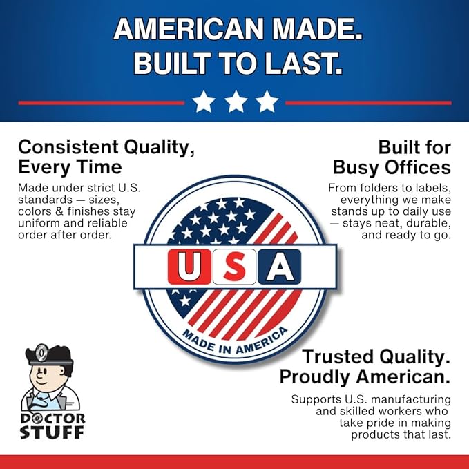 Red File Folders, USA Made, Doctor Stuff, Two 2" Bonded Fasteners, Durable 11pt, Reinforced End Tab, 2 Prongs, Colored Office & Medical Charts and Patient Chart, Box of 50