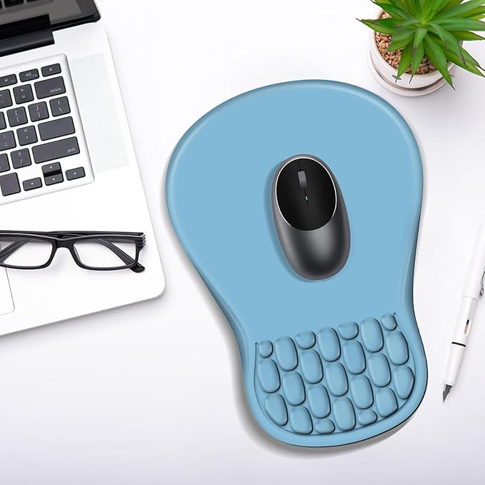 YIWEI Ergonomic Mouse Pad with Massage Design Wrist Rest, Comfortable Office Mousepad with Memory Foam Wrist Support and Non-Slip PU Base for Carpal Tunnel Relief, Mouse Pads for Home, Game (Blue)