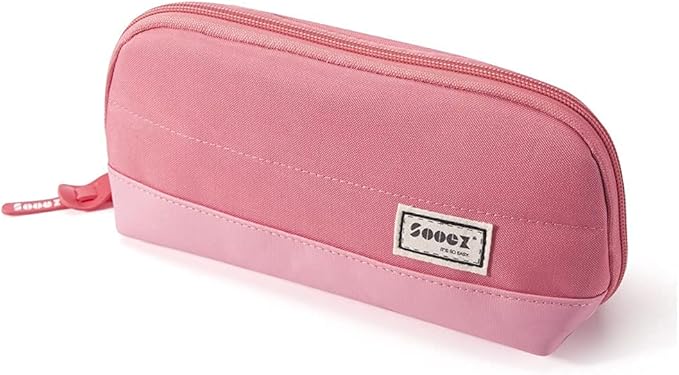 Sooez Wide-Opening Pencil Pen Case, Lightweight & Spacious Pencil Pouch Zipper Stationery Bag, Aesthetic Supply with Triangular Design for Adults, Pink