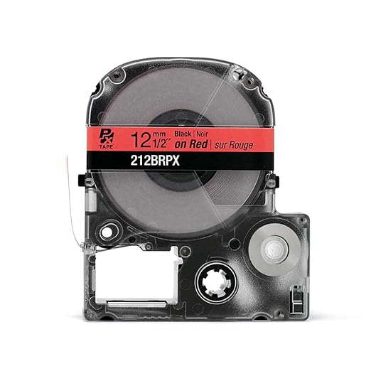 Epson LABELWORKS 212BRPX Genuine PET (Polyester) Tape Cartridge - Black on Red Standard Industrial Label Maker Tape - 1/2" (12MM) Wide, 30 ft
