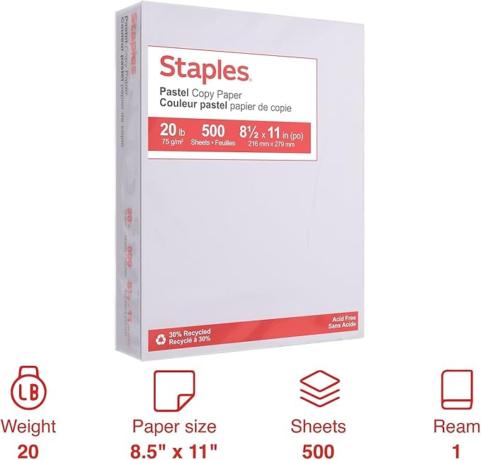 Staples 30% Recycled Color Copy Paper, 20 lbs., 8.5" x 11", Gray, 500/Ream