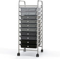 Giantex 10-Drawer Storage Cart w/Universal Wheel, Rolling Cart w/Handle, Home Organizer Storage Unit w/Removable Drawers, Trolley Utility Cart for Kitchen Makeup Living Room Office Play Room