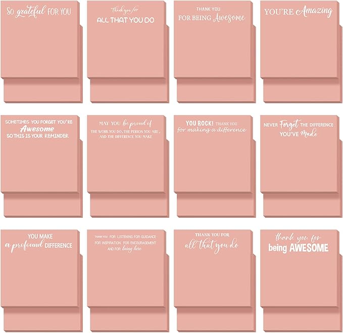 Yinder 24 Pcs Employee Appreciation Sticky Notes New Year Gift Bulk Motivation Sticky Note Pads Inspirational Gift for Teacher Nurse Staff Coworker Office Supply 3 x 3'' (Appreciation,Pink Color)