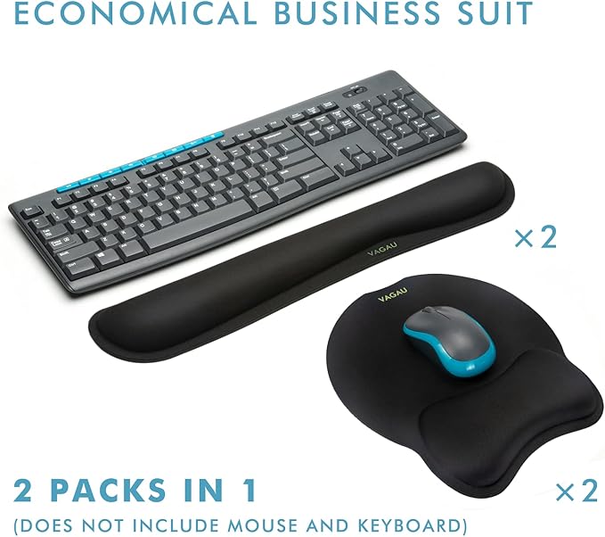 VAGAU Premium Keyboard Wrist Rest and Mouse Pad Wrist Support, Ergonomic Memory Foam Set for Office, Laptop, Mac, Computer and Gaming, Comfortable Typing &Wrist Pain Relief (2 Pack)
