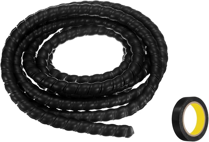 MECCANIXITY Spiral Cable Wrap 9.8ft/3.0M 12mm Cable Management Sleeve PP Insulation Cord Organizer for Computer Wire Power Cable Gas Pipe Black with Tape
