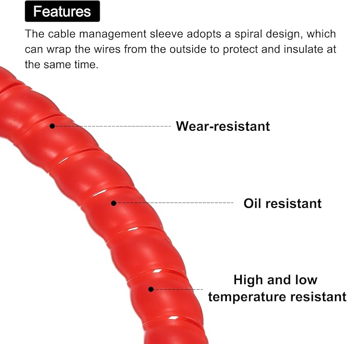 MECCANIXITY Spiral Cable Wrap 9.8ft/3.0M 20mm Cable Management Sleeve PP Insulation Cord Organizer for Computer Wire Power Cable Gas Pipe Red with Tape