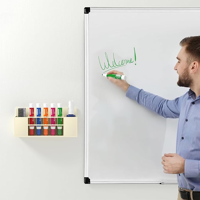 HBlife Acrylic Dry Erase Marker Holder Wall Mount, 10 Slots Whiteboard Marker Holder for Office, School and Home, Marker, Eraser and Whiteboard Cleaner Not Included, Beige