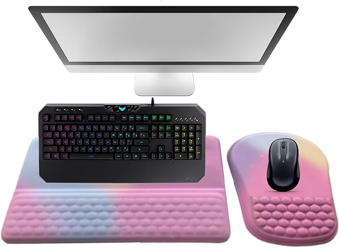 Keyboard Wrist Rest -Ergonomic Ergonomic Mouse Pad and Keyboard Wrist Rest- with Carpal Tunnel Pain Relief Massage Bumps and Full Memory Gel Design - Ideal Frequent Computer (Rainbow Color)